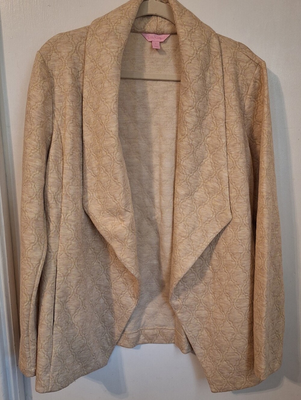 Lilly Pulitzer Beige/Cream Textured Draped Open-Front Blazer